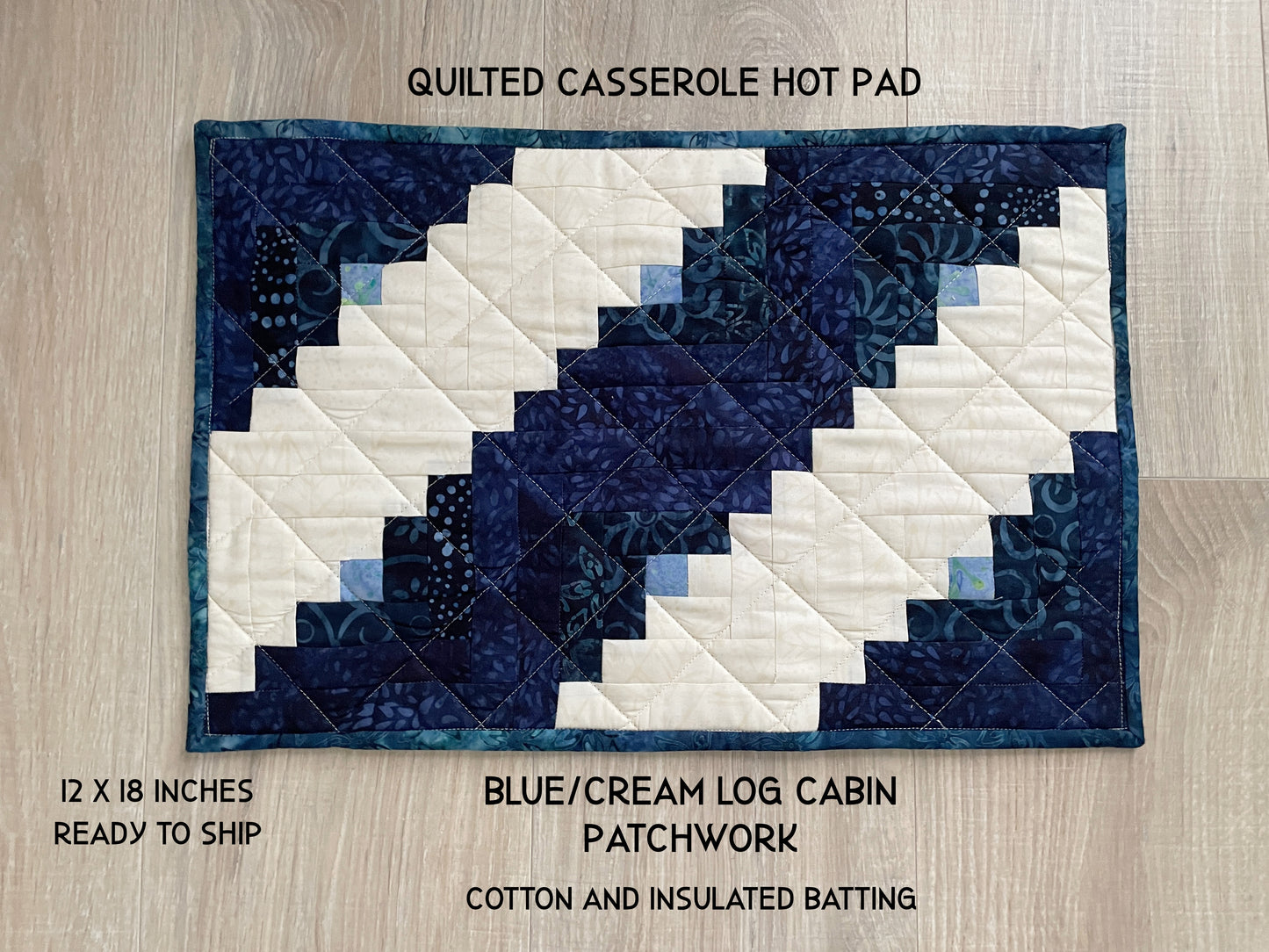 Handmade Casserole Hot Pad, Oversized Kitchen Potholder, Blue and White Table Centerpiece