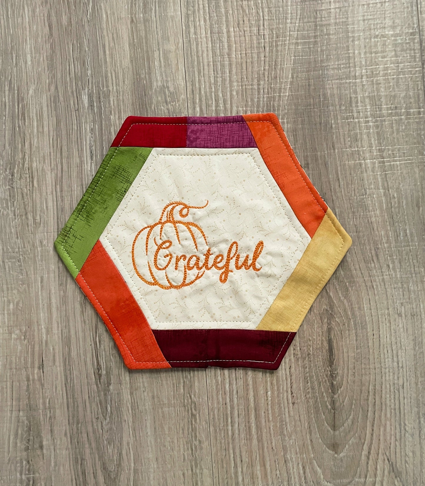 Autumn Drink Coasters, Quilted Mug Rug, Set of 2 Hexagon Shaped