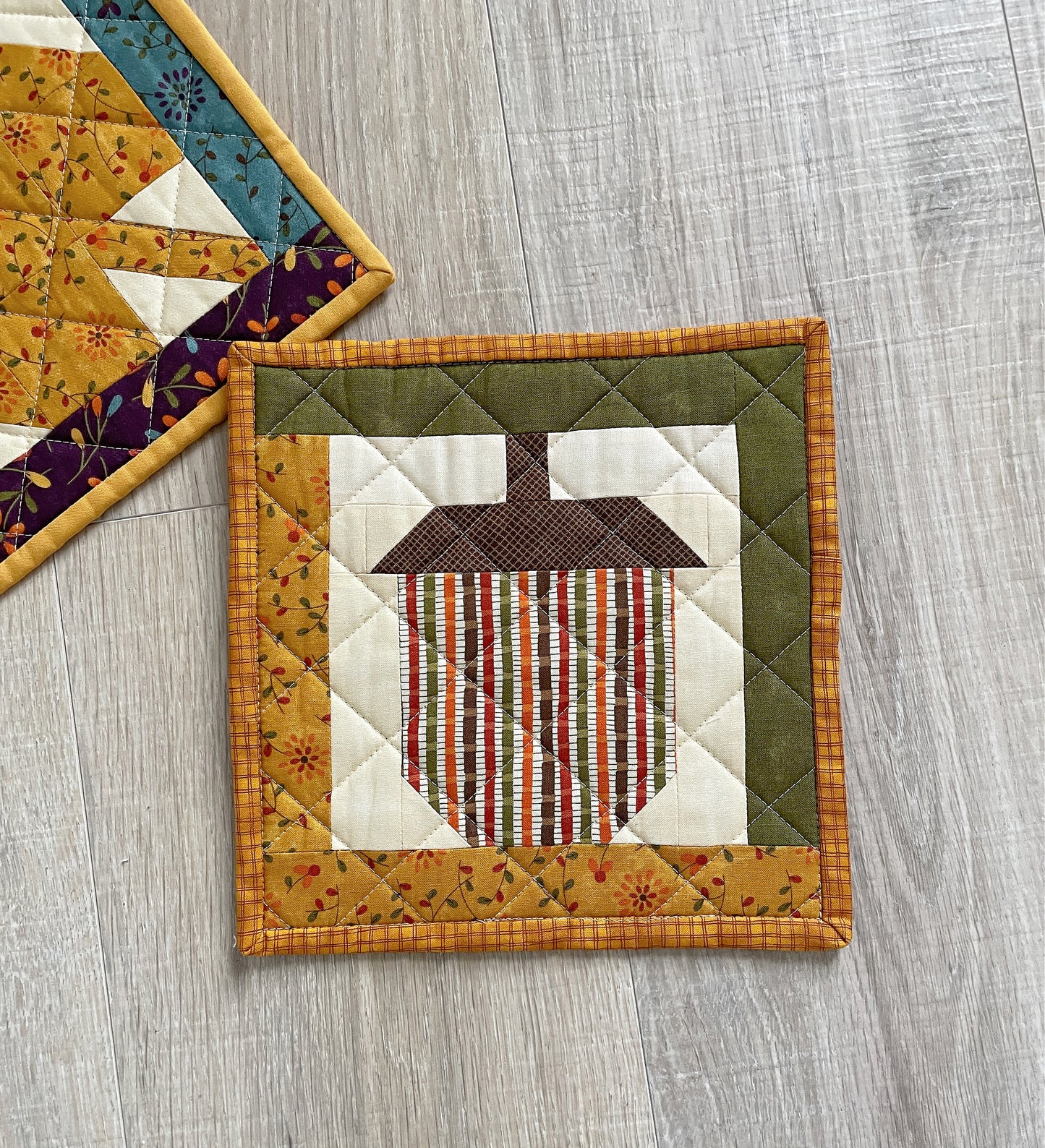 Set of 2 Handmade Quilted Potholders for Fall Kitchen Decor