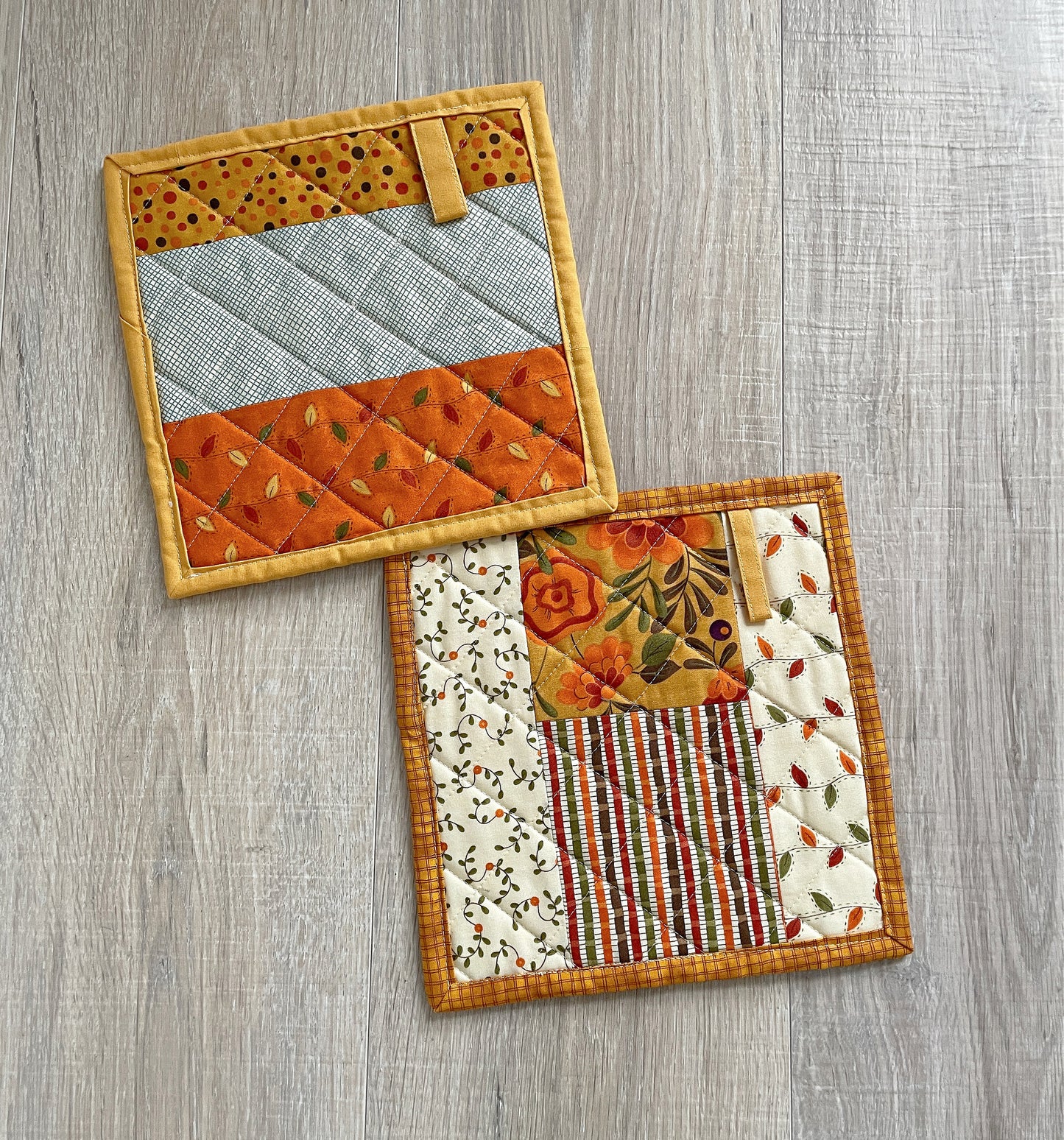 Set of 2 Handmade Quilted Potholders for Fall Kitchen Decor