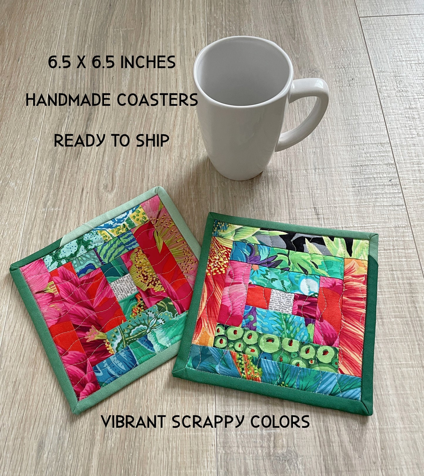 Set of 2 Modern Fabric Coasters, Floral Mug Rugs