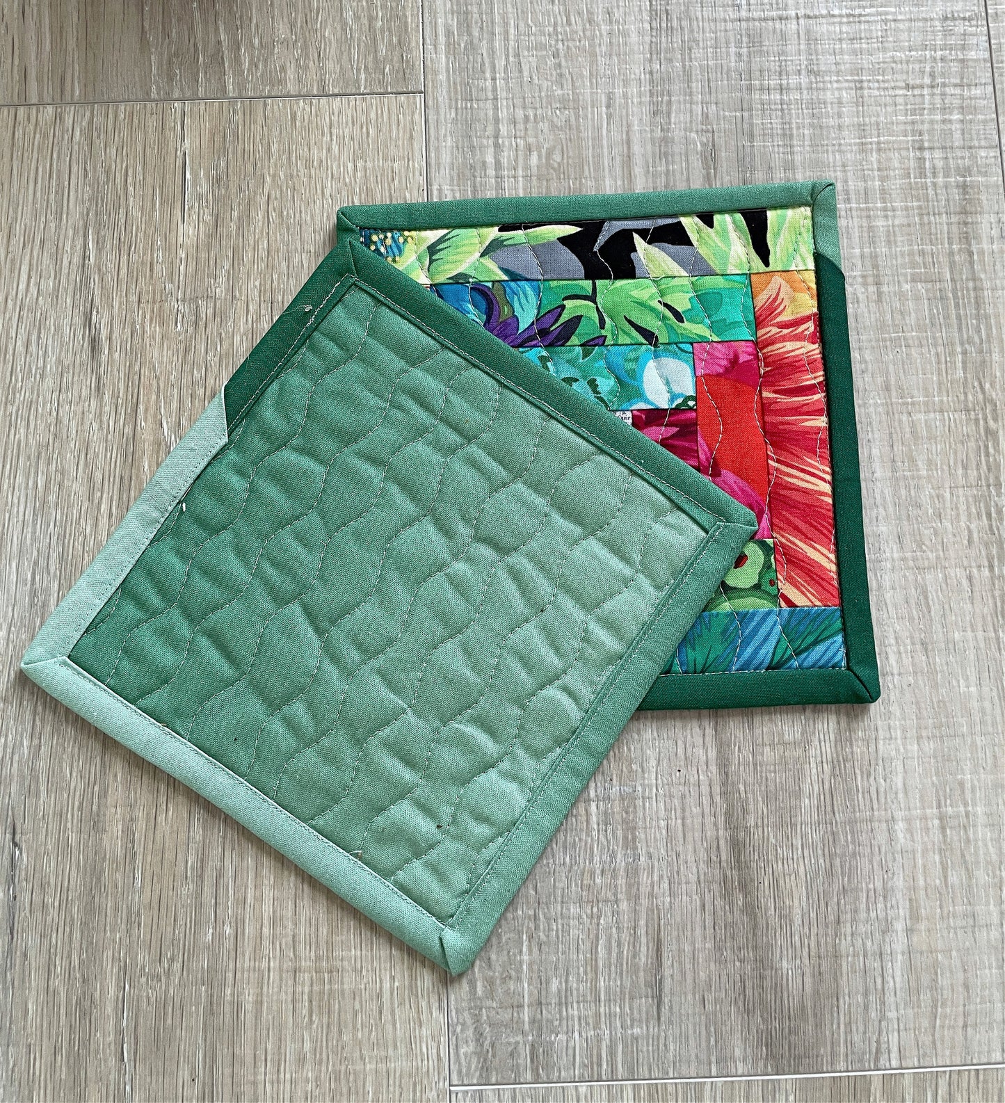 Set of 2 Modern Fabric Coasters, Floral Mug Rugs