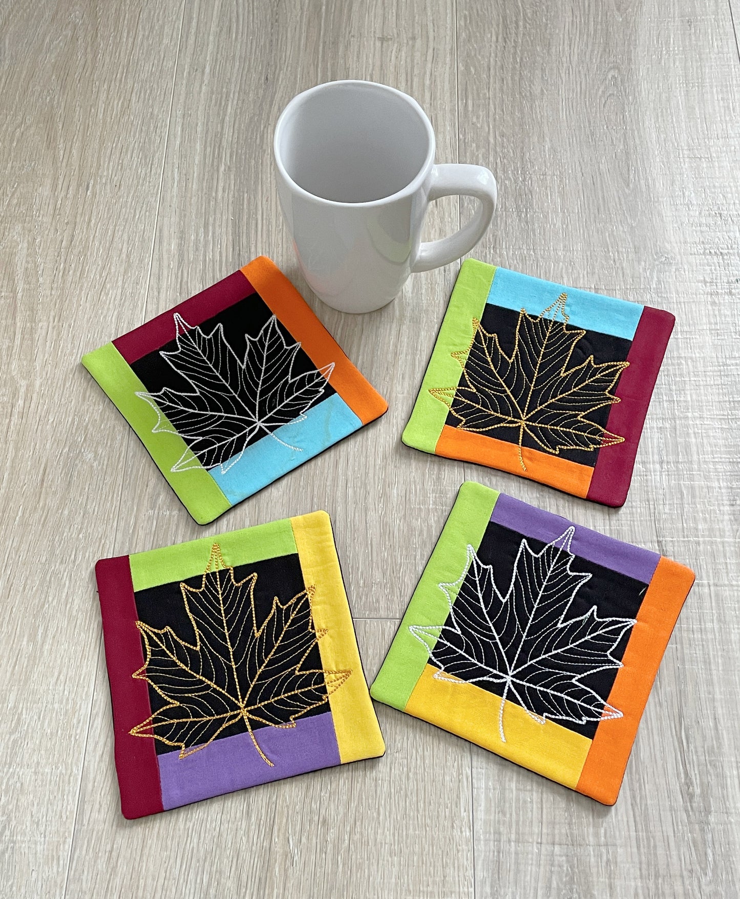 Cozy Fall Set: Handmade Quilted Fabric Coasters, Set of 4