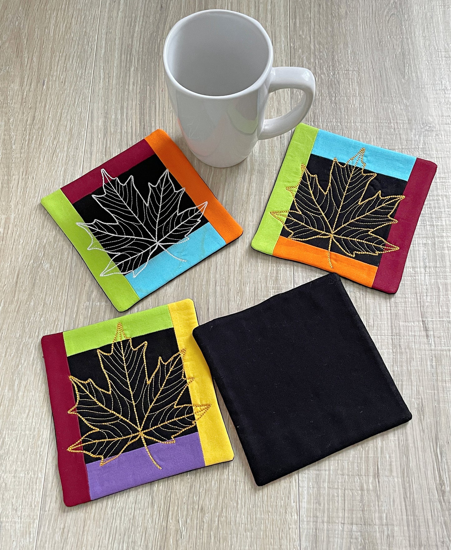 Cozy Fall Set: Handmade Quilted Fabric Coasters, Set of 4