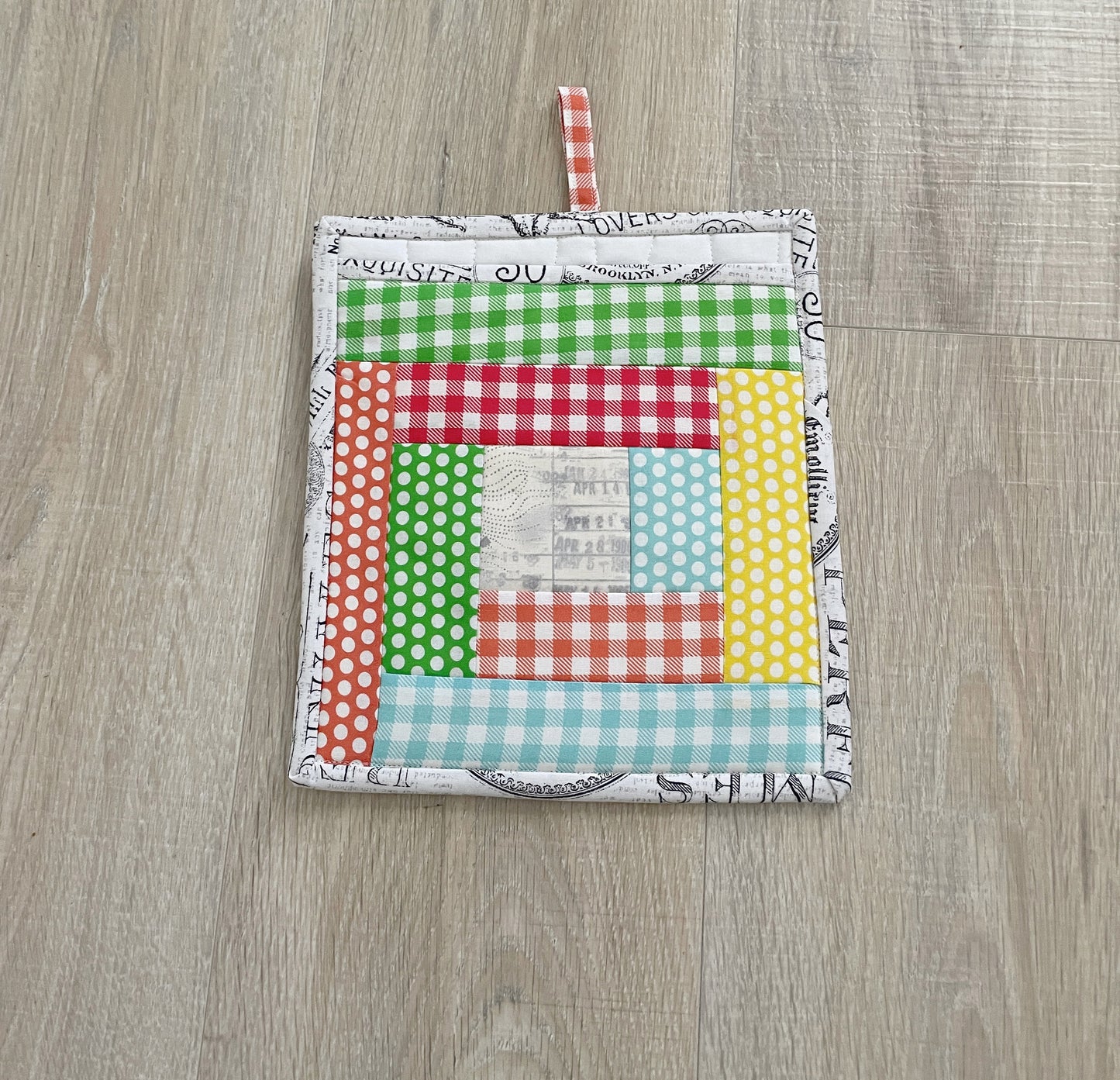 Spring Log Cabin Handmade Quilted Pocket Potholders,