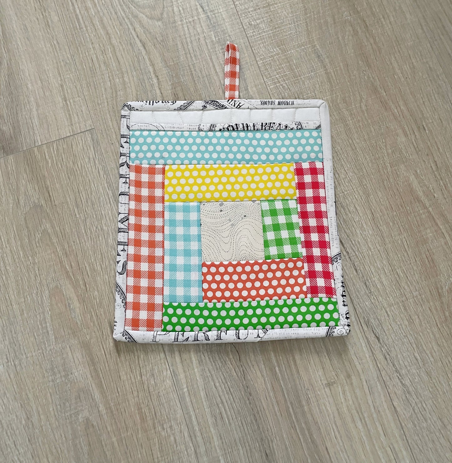 Spring Log Cabin Handmade Quilted Pocket Potholders,