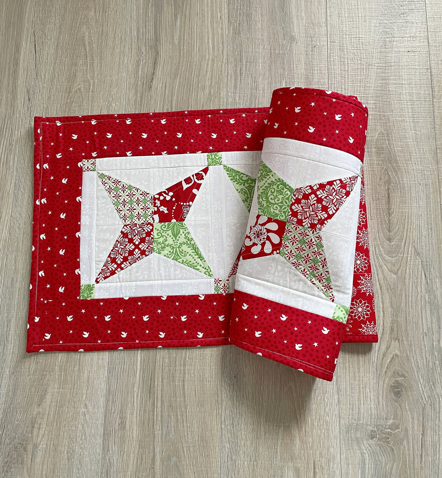 Quilted Christmas Star Table Runner, Contemporary Home Decor
