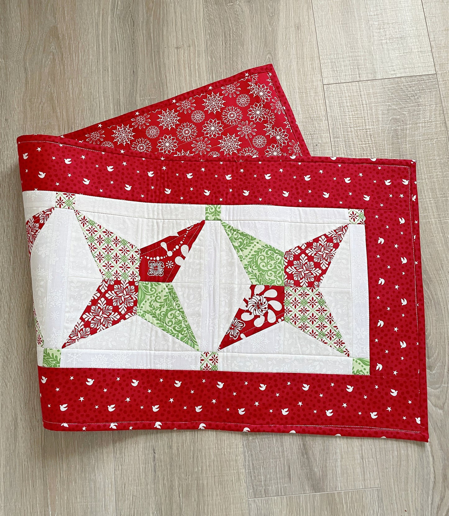 Quilted Christmas Star Table Runner, Contemporary Home Decor