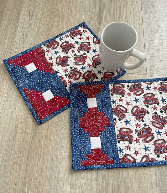 Quilted Vintage Red Truck Coasters/Mug Rugs