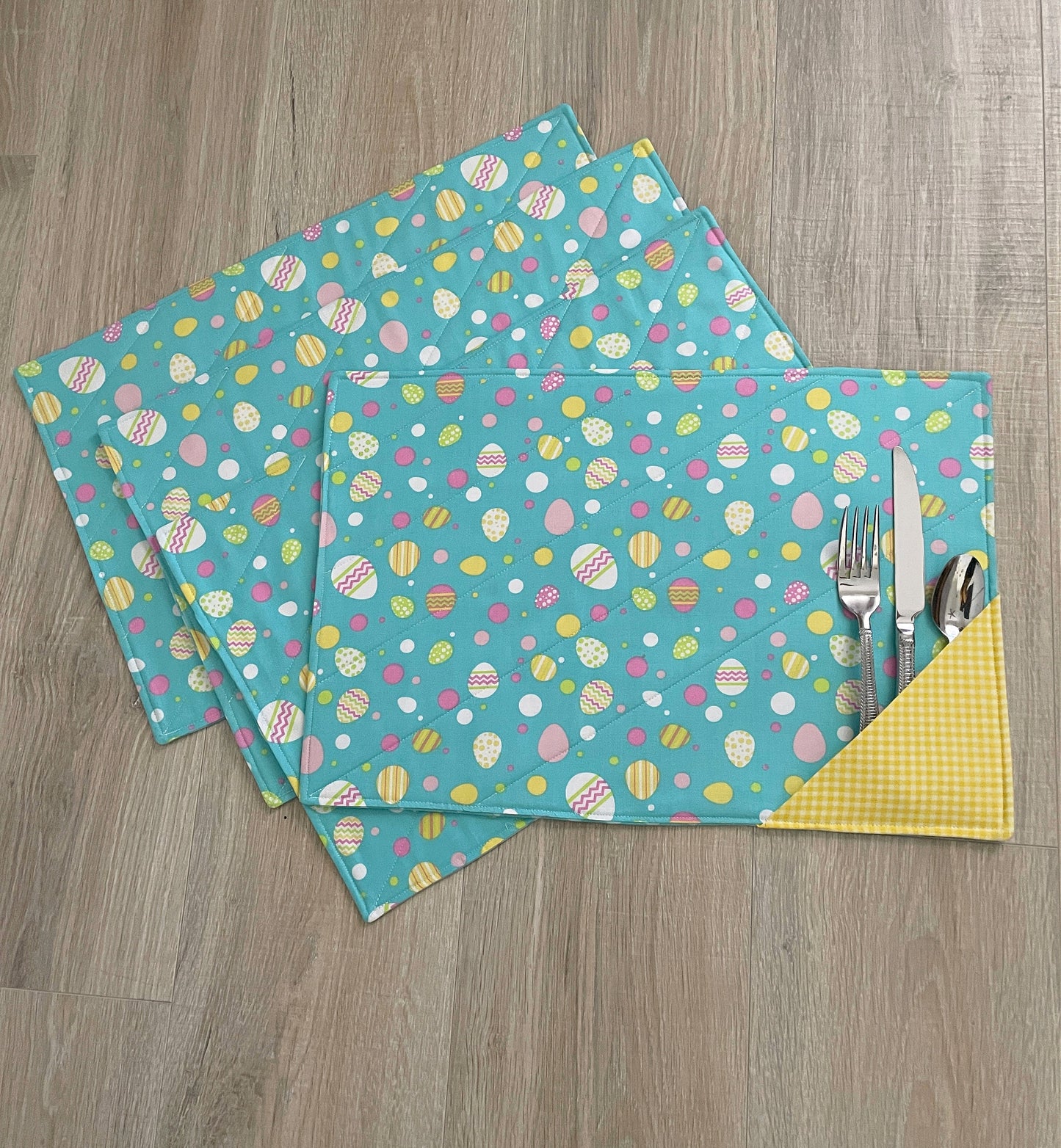 Handmade Quilted Easter Placemats, Set of 4 - Festive Holiday Table Decor