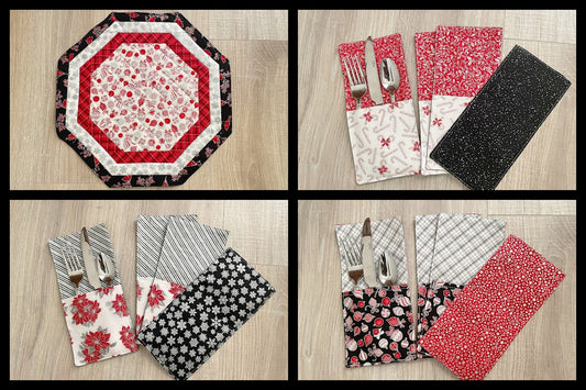 New Holiday Table Decor: Quilted Cutlery Pockets & Octagon Table Topper