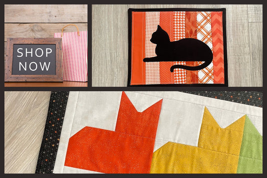 New In the Shop: Quilted Cat Mug Rug & Fall Cat Table Runner