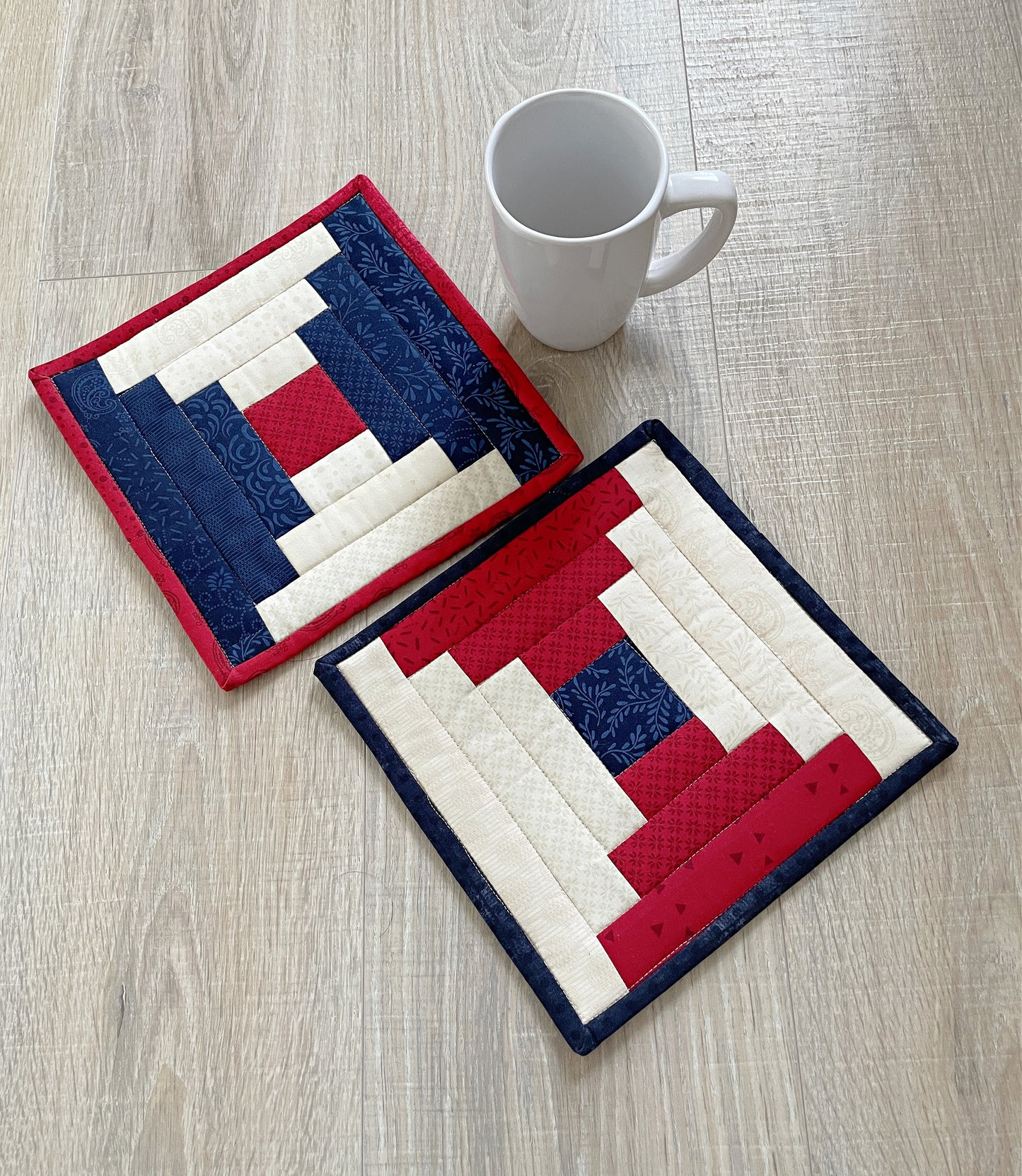 Set of 2 Patriotic Fabric Coasters, Handmade Americana Mug Rugs