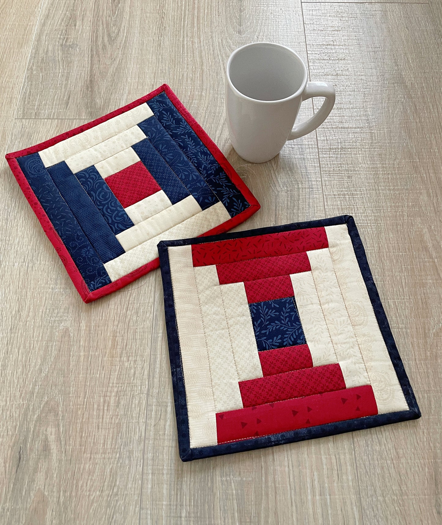 Set of 2 Patriotic Fabric Coasters, Handmade Americana Mug Rugs