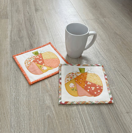 Quilted Fabric Coaster, Crazy Patchwork Pumpkin