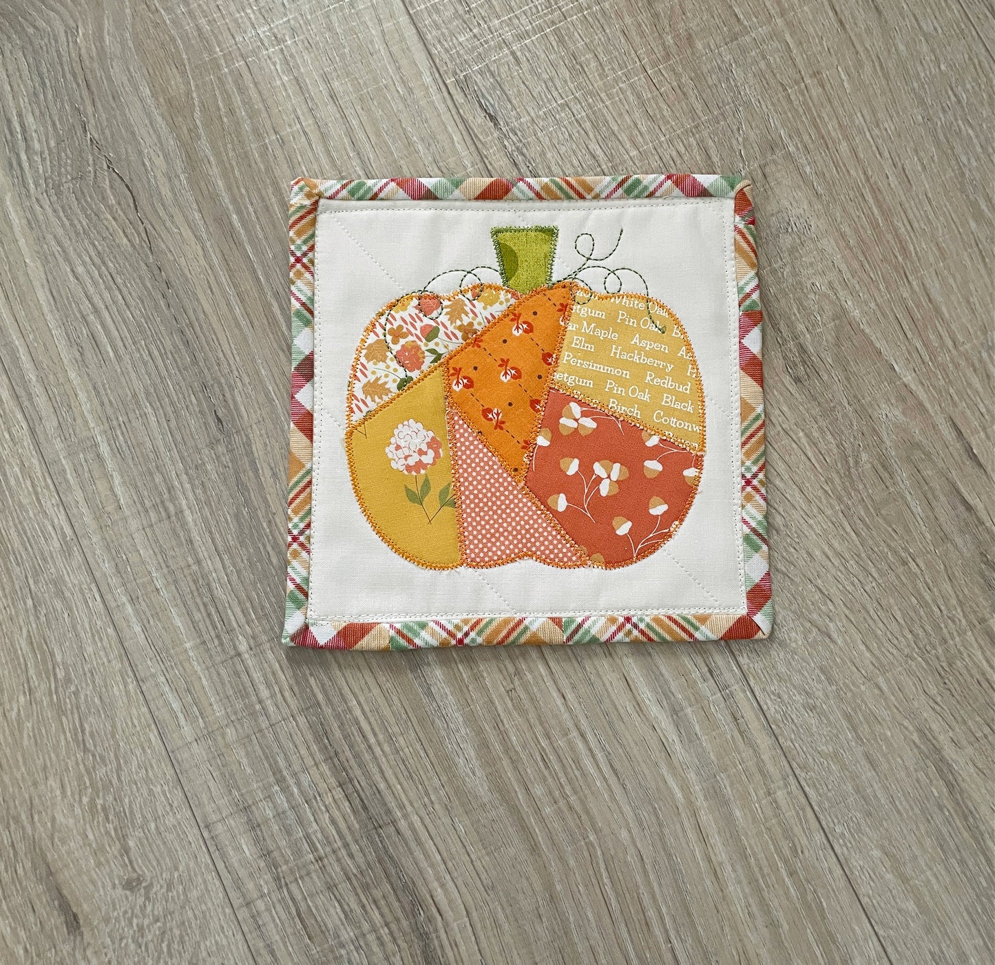 Quilted Fabric Coaster, Crazy Patchwork Pumpkin