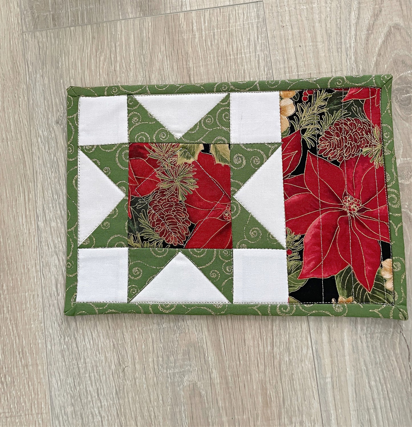 Quilted Fabric Mug Rug/ Coasters, Set of 2 Poinsettia Star Decor Drink Protectors