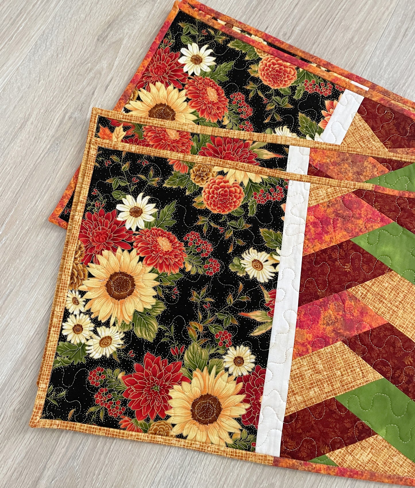 Quilted Placemats, Fall Braid, Set of 4