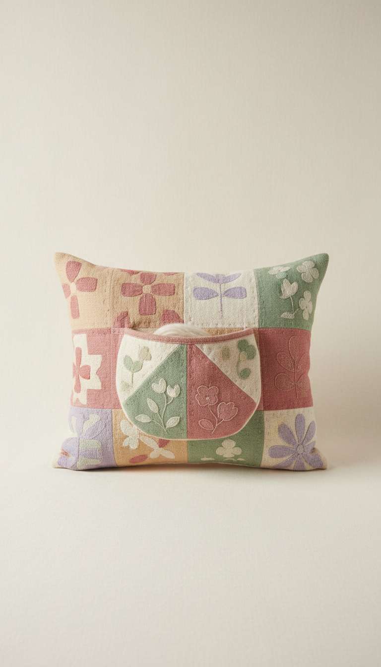 Cotton Cushion With Embroidered Sun