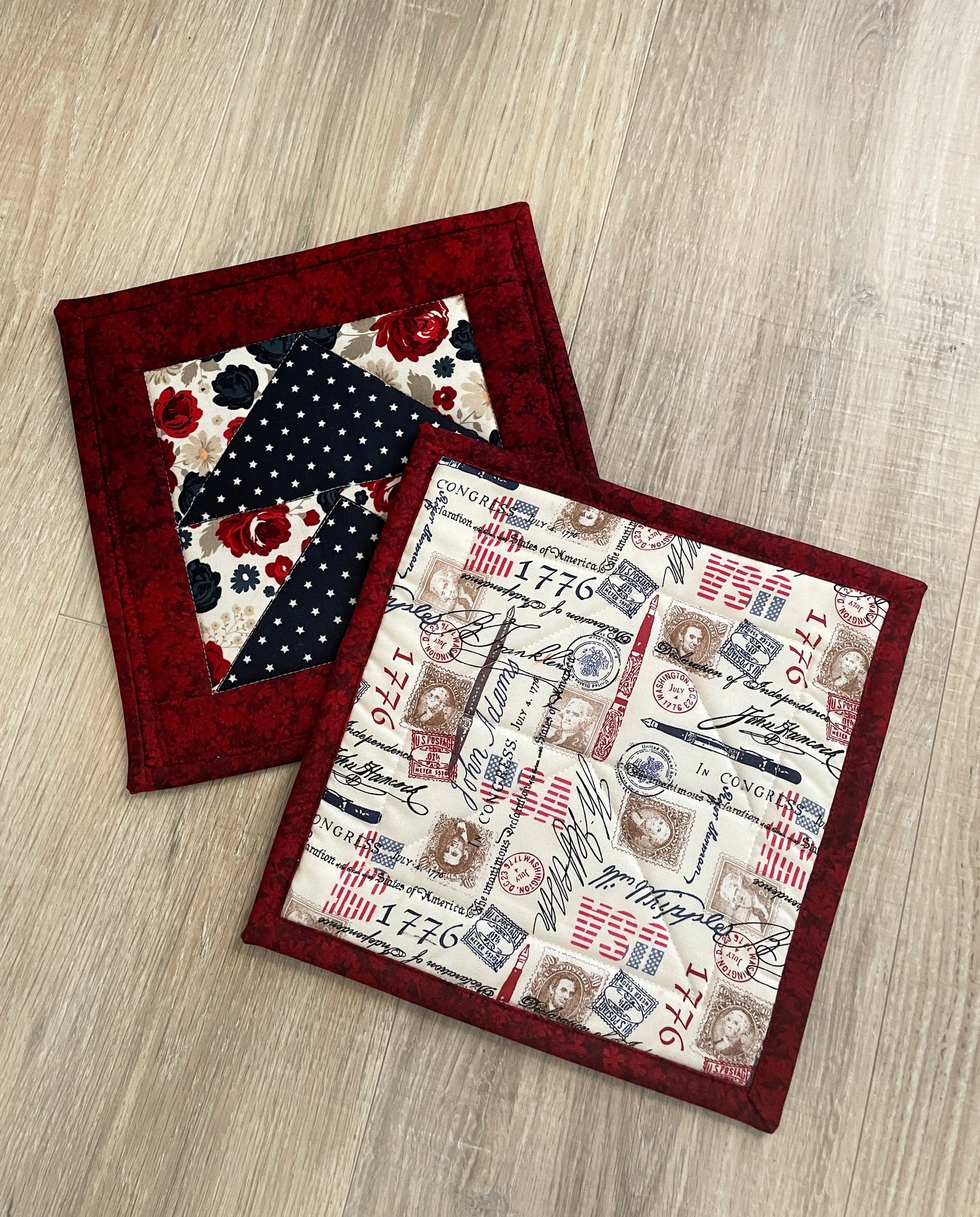 Set of 2 Large Handmade Patriotic Potholders, Country Kitchen Decor