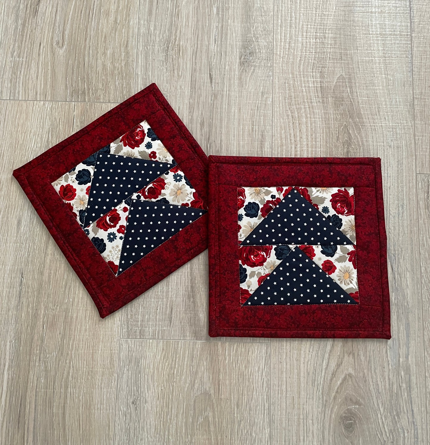 Set of 2 Large Handmade Patriotic Potholders, Country Kitchen Decor