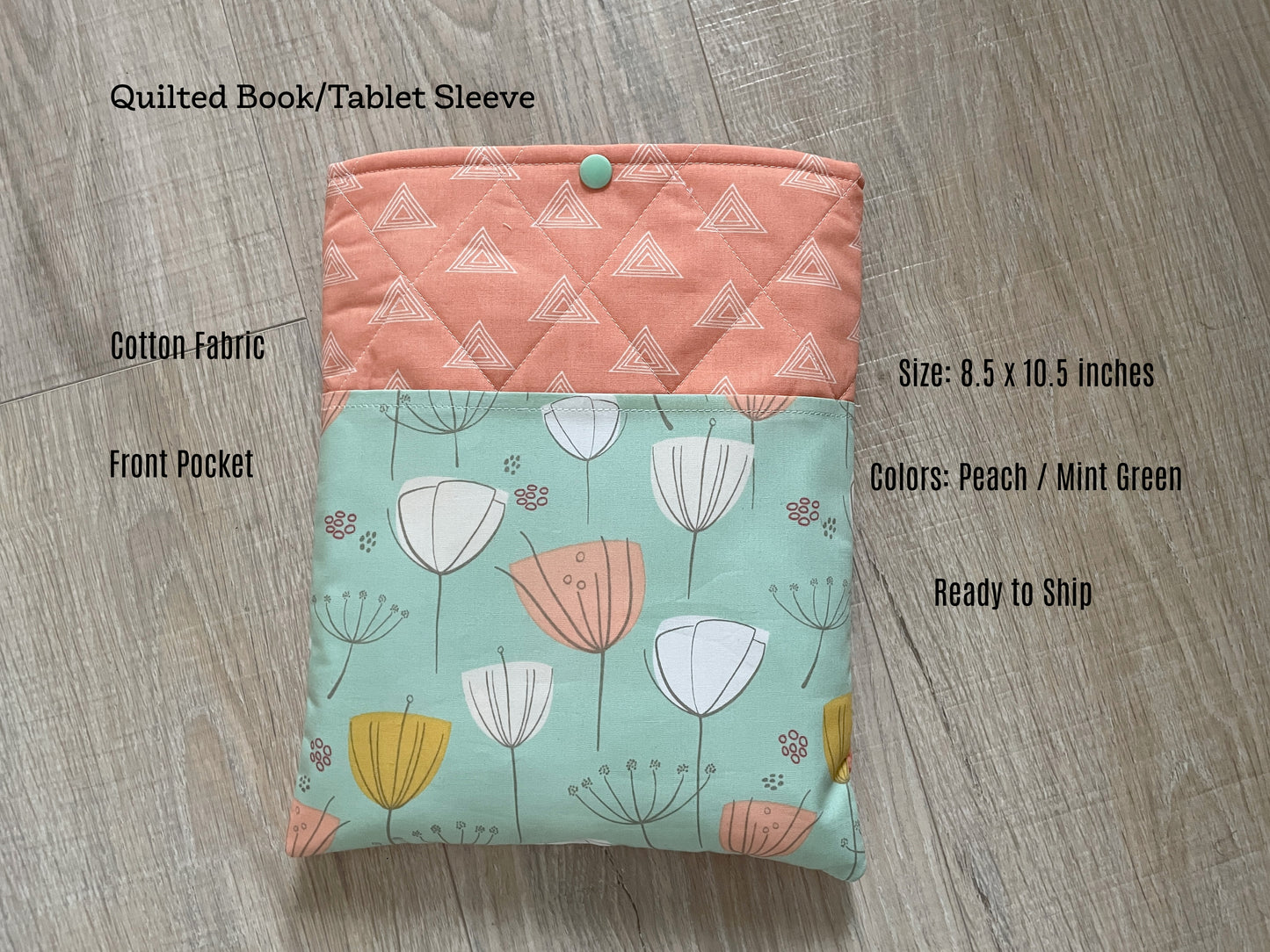 Modern Quilted Book & E‑Reader Sleeve – Large 8.5x10.5 Cover with Pocket