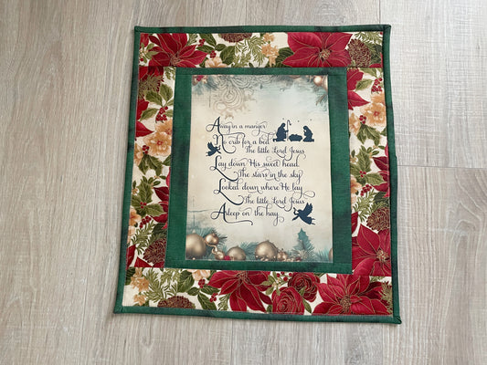 Christmas Mini Quilt Wall Hanging –Away in a Manger, Poinsettia Decor