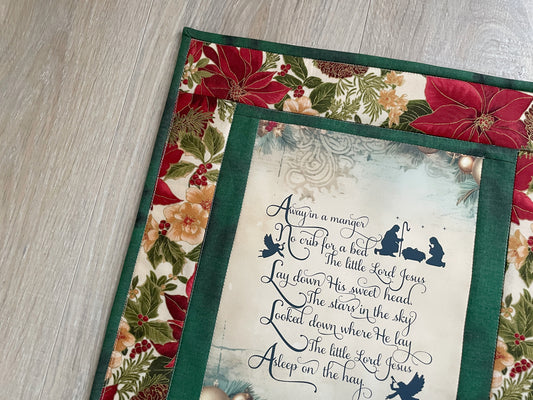 Christmas Mini Quilt Wall Hanging –Away in a Manger, Poinsettia Decor
