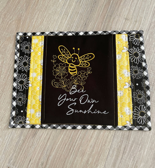 Quilted Bee Themed Fabric Mug Rug/ Coasters, Handmade Drink Protectors