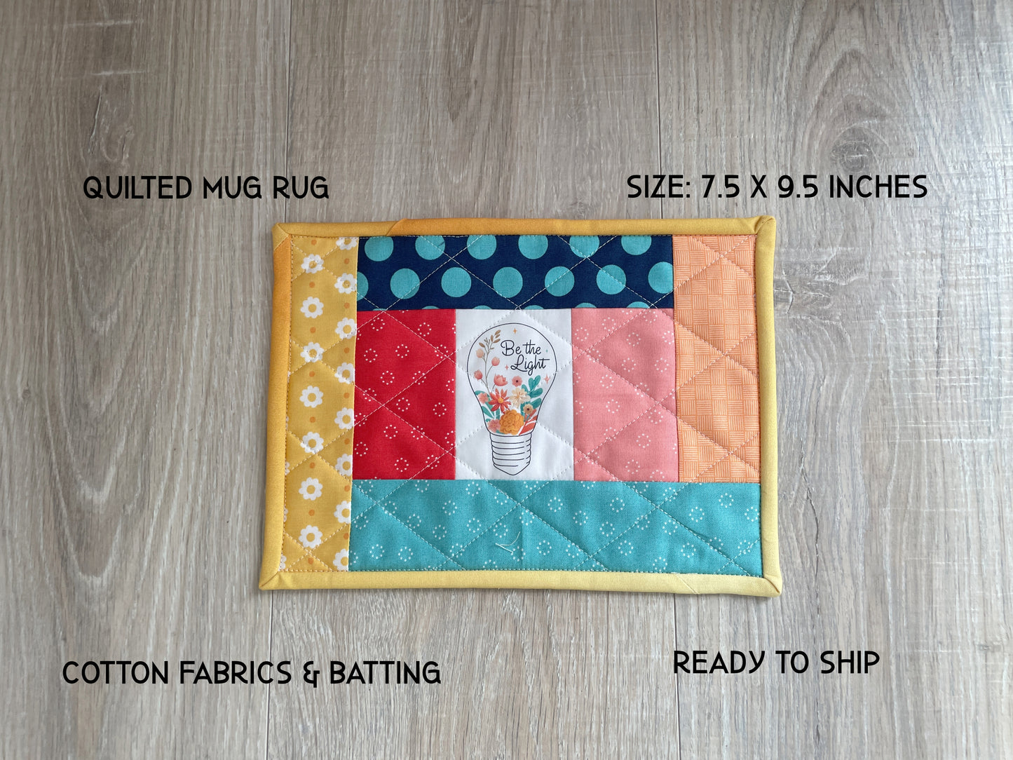Quilted Mug Rug: Christian Desk Decor, "Be The Light"