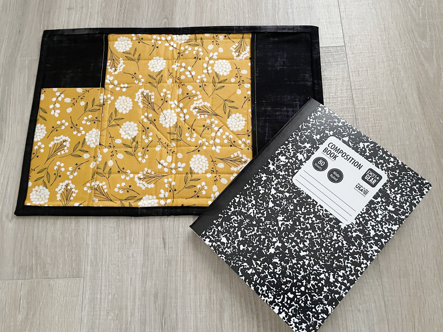 Composition Notebook Cover, Quilted Handmade Fabric Journal, Wildflowers