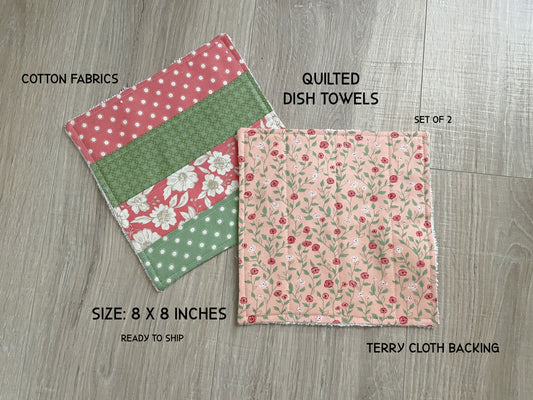 Quilted Cotton Dishcloths – Patchwork & Rose Set