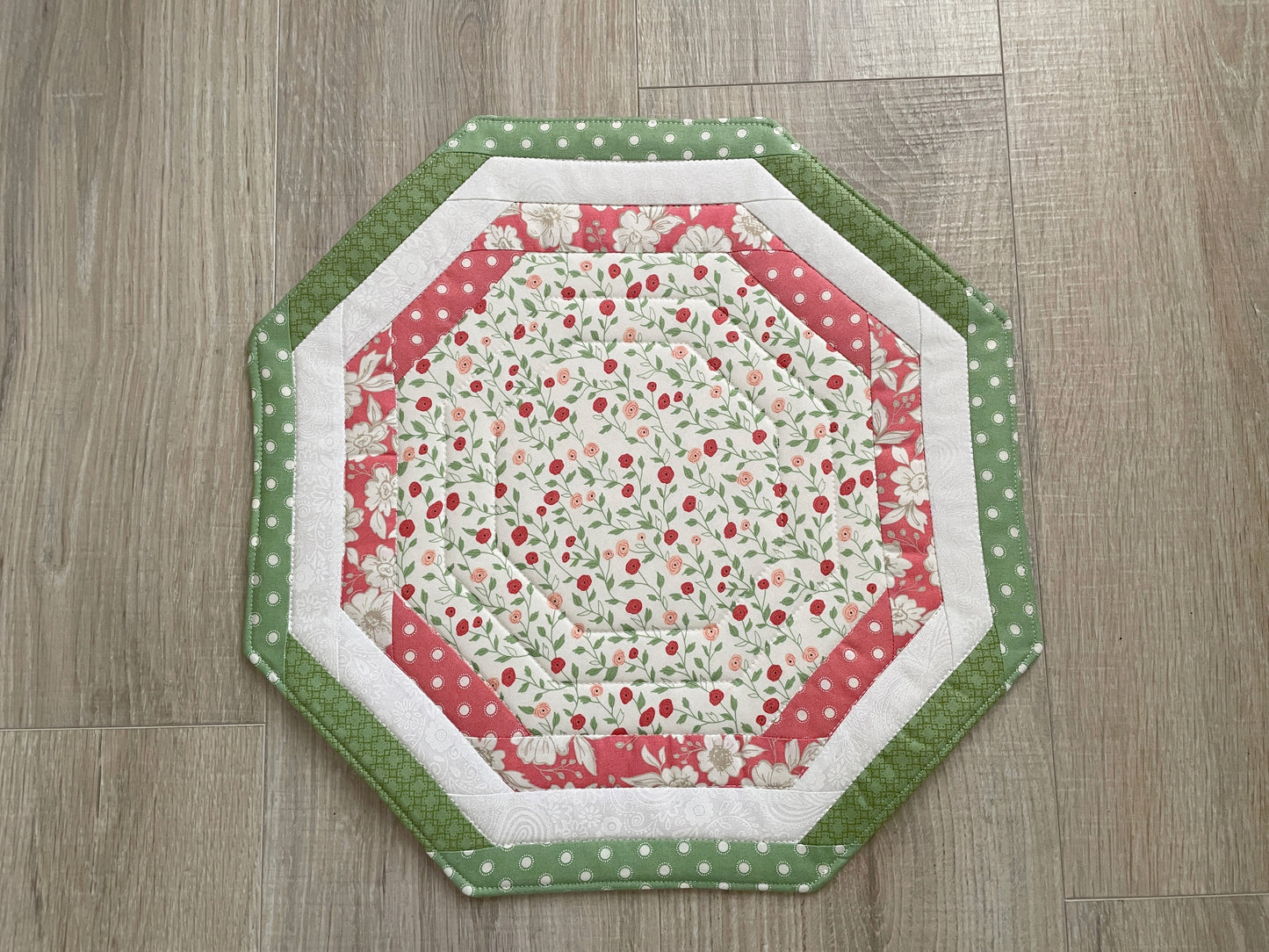 Quilted Octagon Table Topper, Spring Table Centerpiece