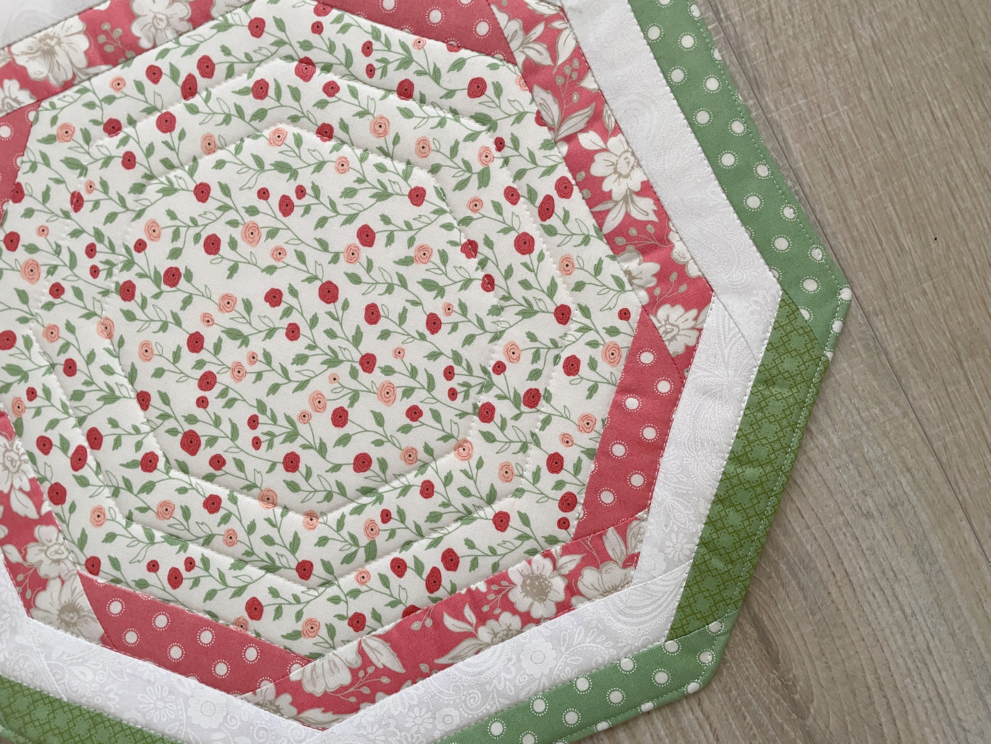 Quilted Octagon Table Topper, Spring Table Centerpiece