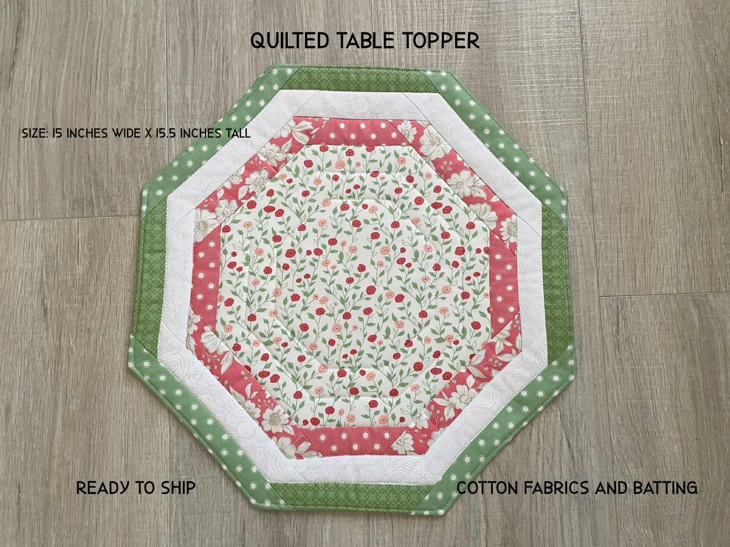 Quilted Octagon Table Topper, Spring Table Centerpiece