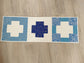 Quilted Table Runner, Blue and White Modern Cross, Spring Table Decor
