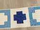 Quilted Table Runner, Blue and White Modern Cross, Spring Table Decor