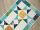 Blue & Green Ohio Star Quilted Table Runner, Modern Coastal Decor