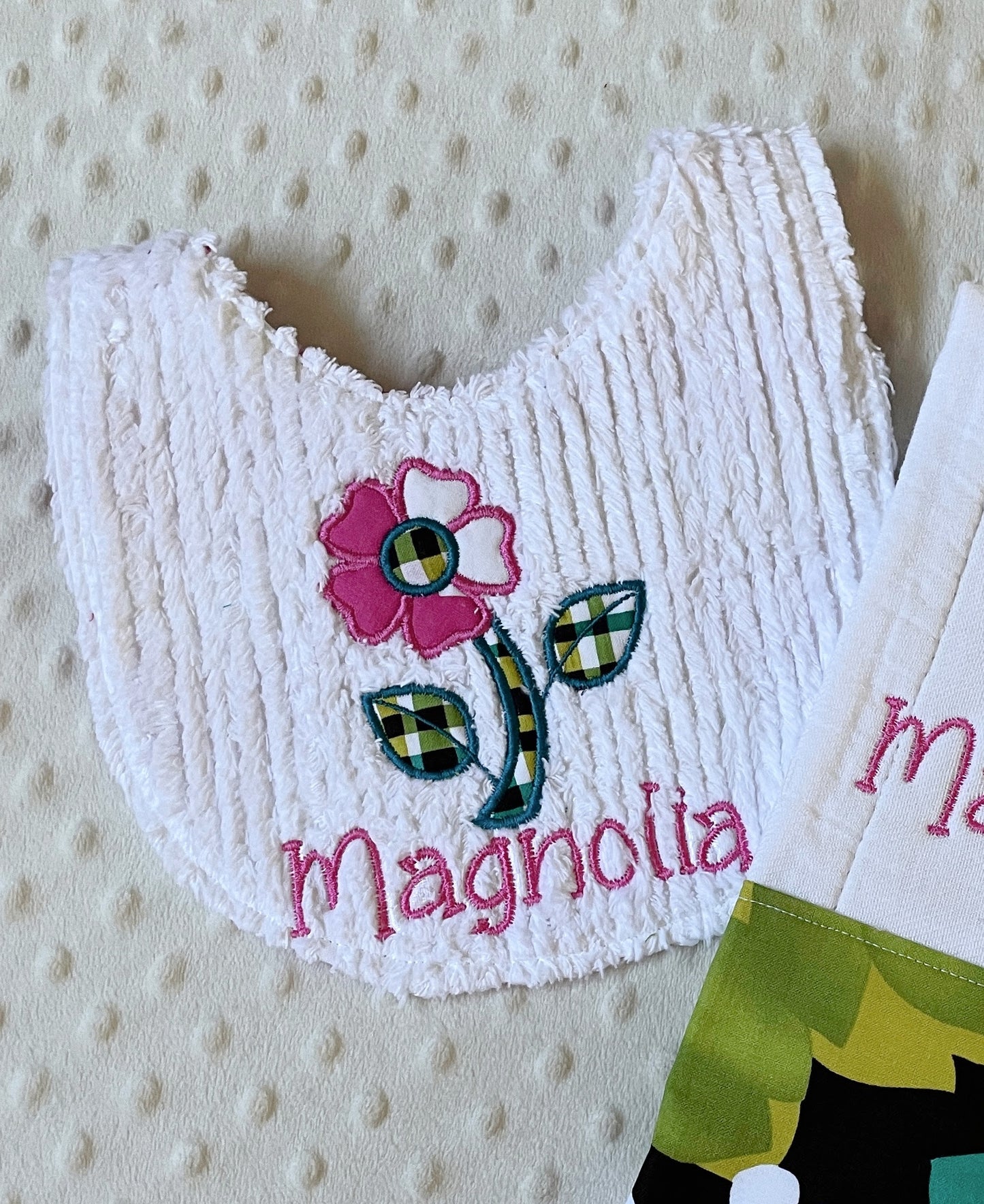 Handmade Baby Girl Gift - Personalized Bib and Burp Cloth in Stylish Florals