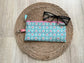 “Aqua and pink floral eyewear case made with vintage‑inspired Lori Holt Calico Days fabric.”