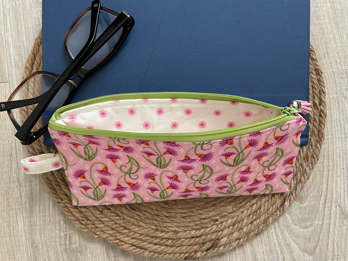 Small Quilted Zipper Pouch / Pencil Pouch / Sunglass Case
