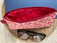 Pink maple rose eyewear case made with vintage‑inspired Lori Holt Calico Days fabric.”