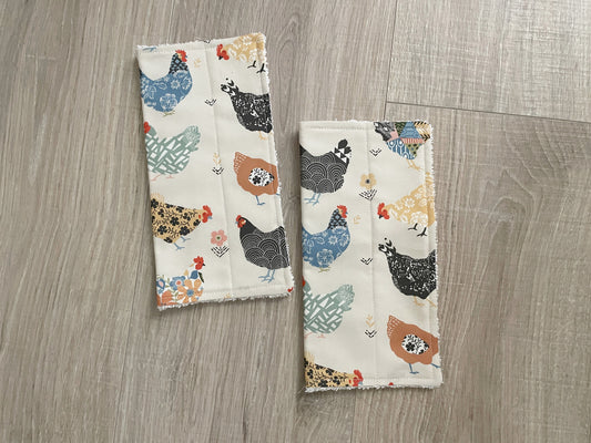 Handmade Quilted Cotton Dishcloths, Floral Chicken Set