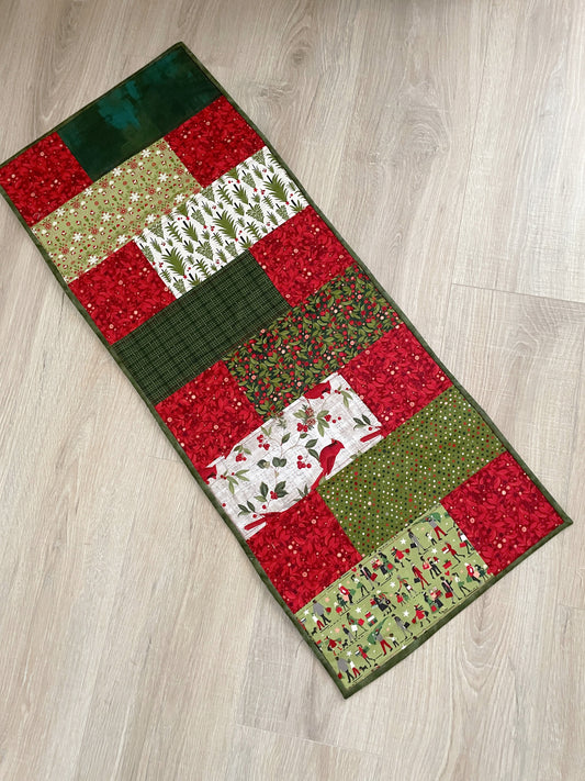 Handmade Christmas Table Runner, Quilted Holiday Table Decor