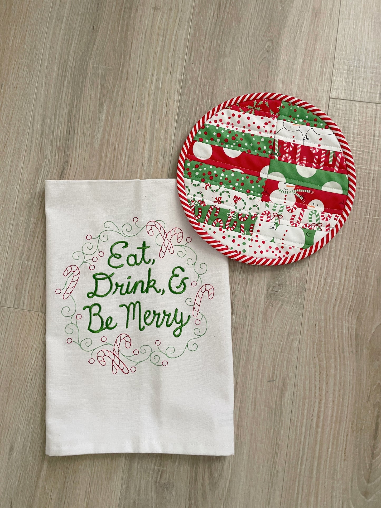 Embroidered Holiday Kitchen Towel/ Hot Pad Gift, Christmas Gift Set