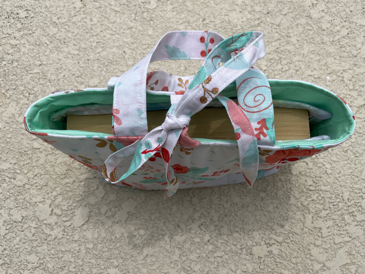 Quilted Mint and Peach Floral Bible Tote with Ties