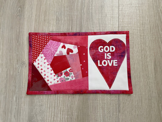 Christian Mug Rug Coaster, Quilted Mug Rug, God is Love, Faith Gift