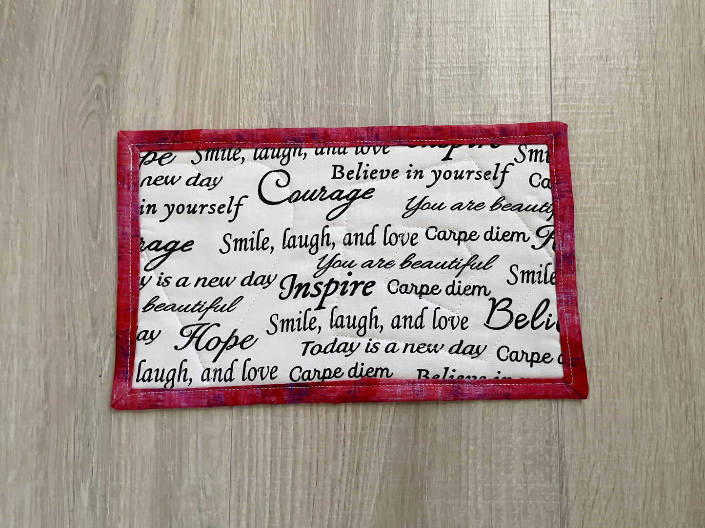 Quilted Mug Rug Coaster, Christian Desk Decor, God is Love