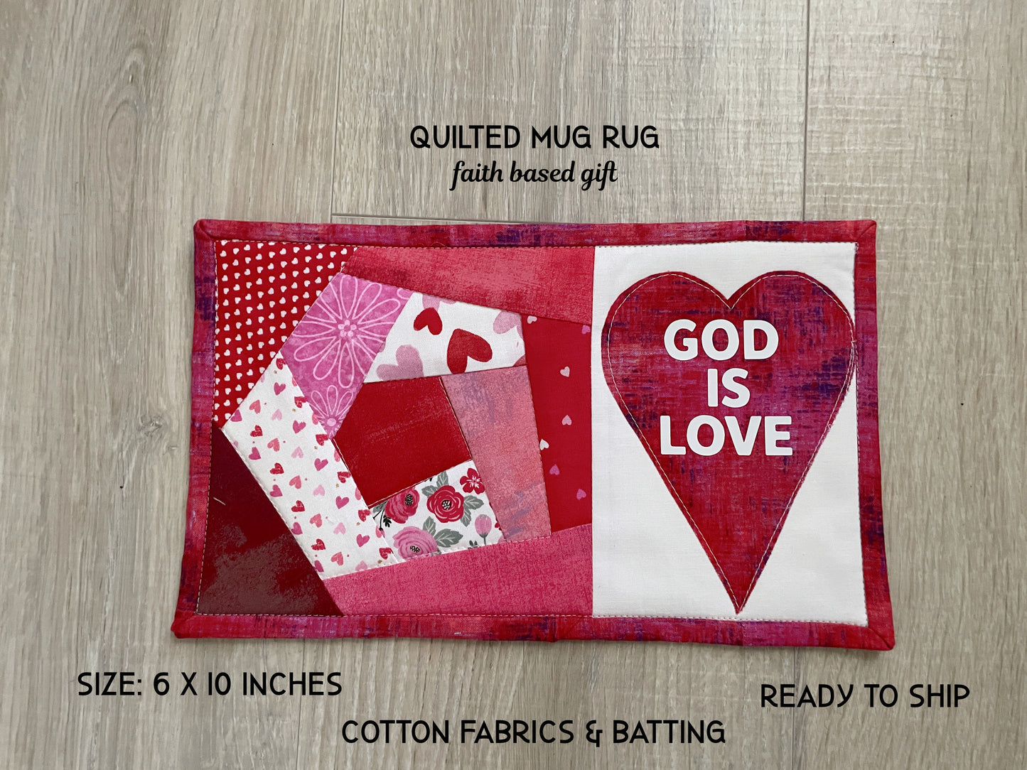 Quilted Mug Rug Coaster, Christian Desk Decor, God is Love