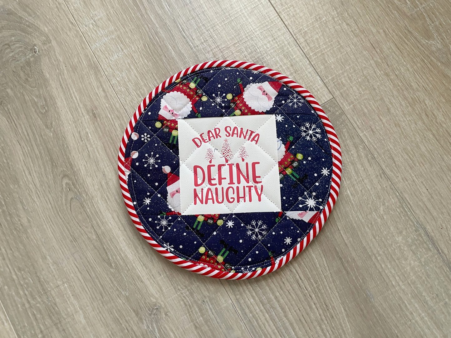 Quilted Christmas Potholders: Funny Santa Holiday Hot Pads - Set of 2
